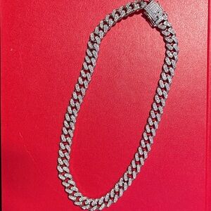 Men's Silver Cubic Zirconia Cuban Link Necklace